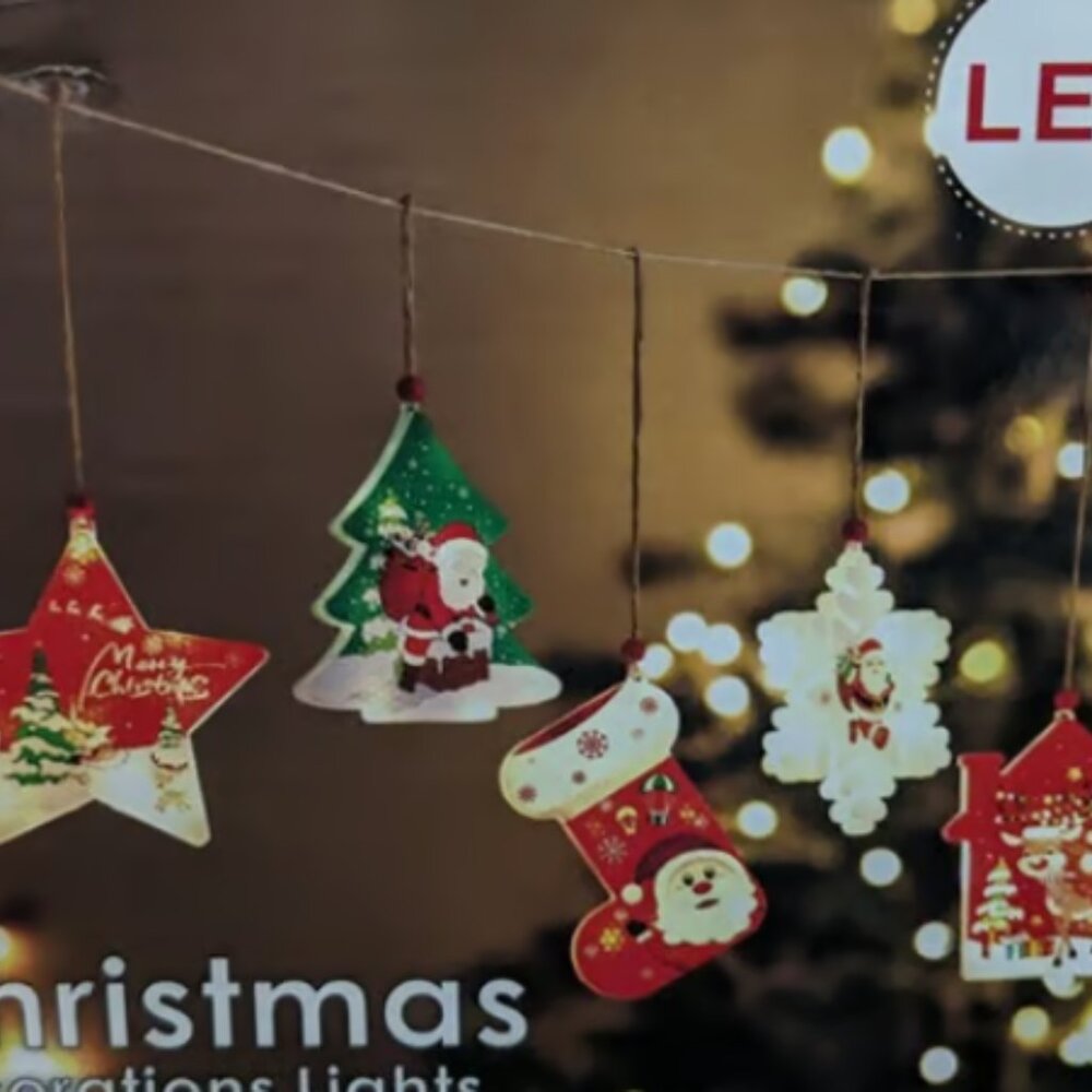 6PC LED HANGING CHRISTMAS ORNAMENT GIFT TAGS LIGHT SET DECORATIONS - NEW